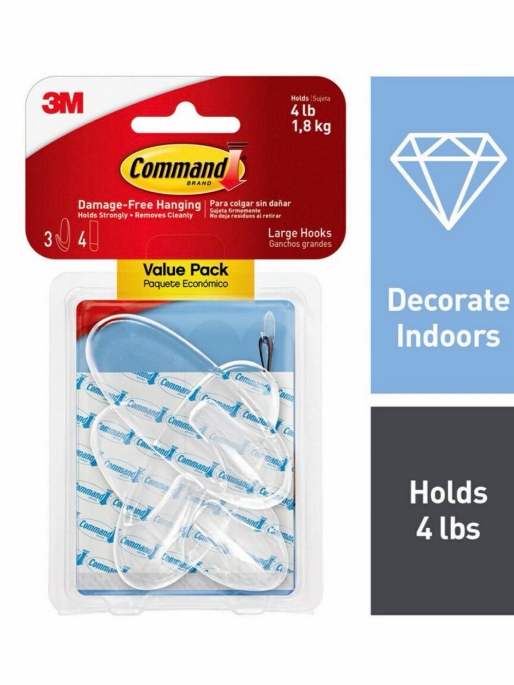 Commando Clear Large Hooks Value Pack - Transparent